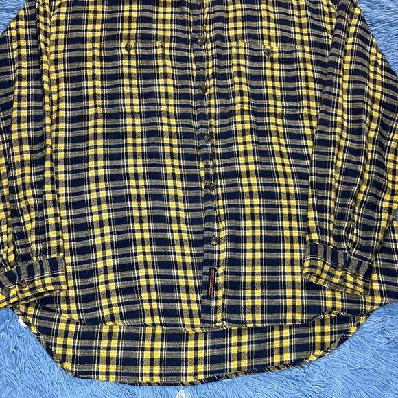 VINTAGE Plaid Flannel Button Down Shirt Size XXL Mens Casual Blue Yellow Y2K - Picture 3 of 11